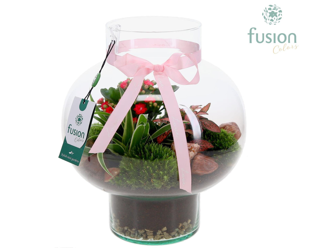 Green Bottle Laura Medium met Moederdag arrangement 35cm 26cm Pot