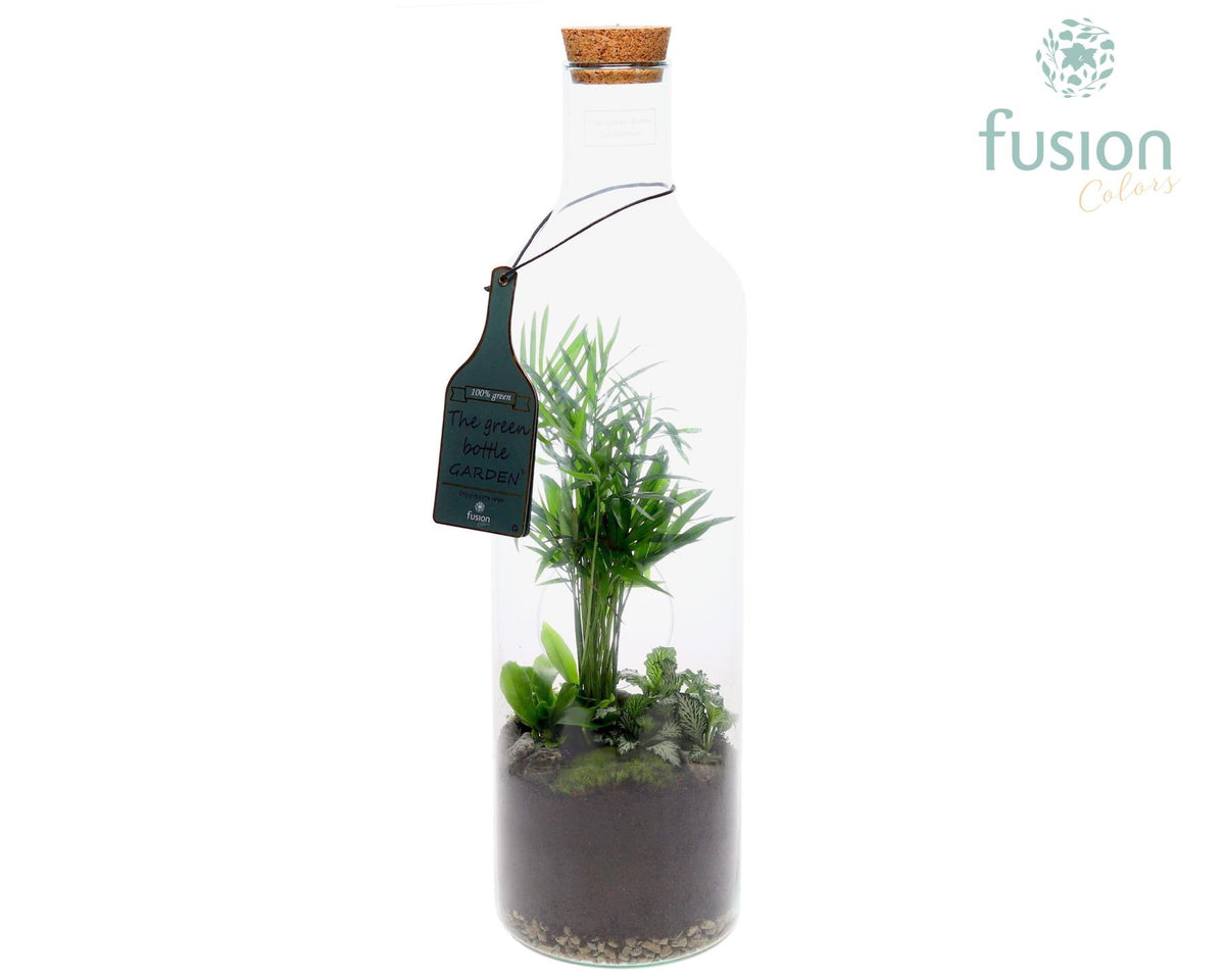 Green Bottle Fles Large met Arrangement 55cm 15cm Pot