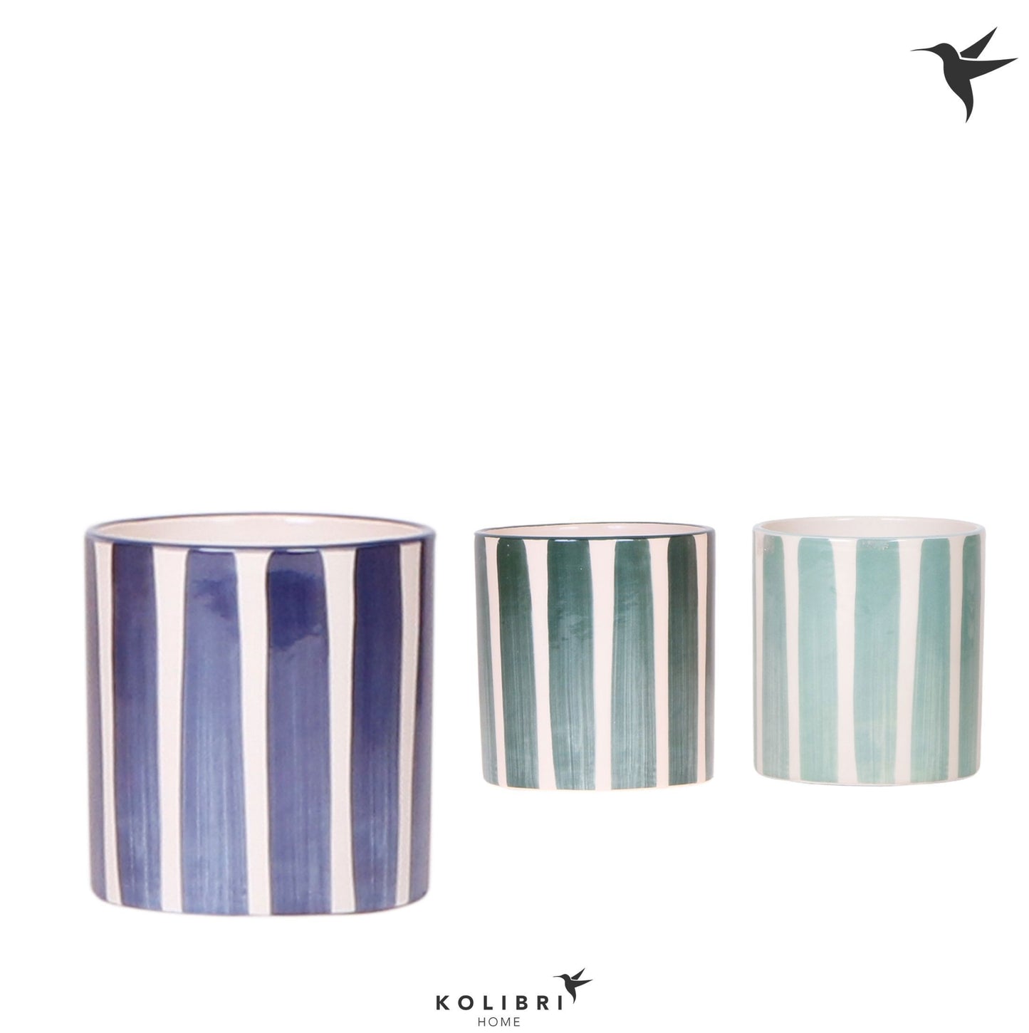 Kolibri Home Painted Stripe pot blue mix 11cm 9cm Pot