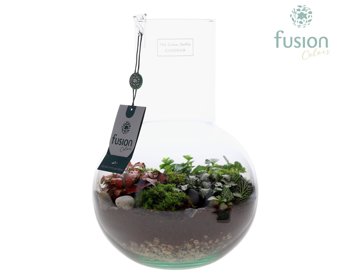Green Bottle Suzanne Medium met arrangement 29cm 21cm Pot