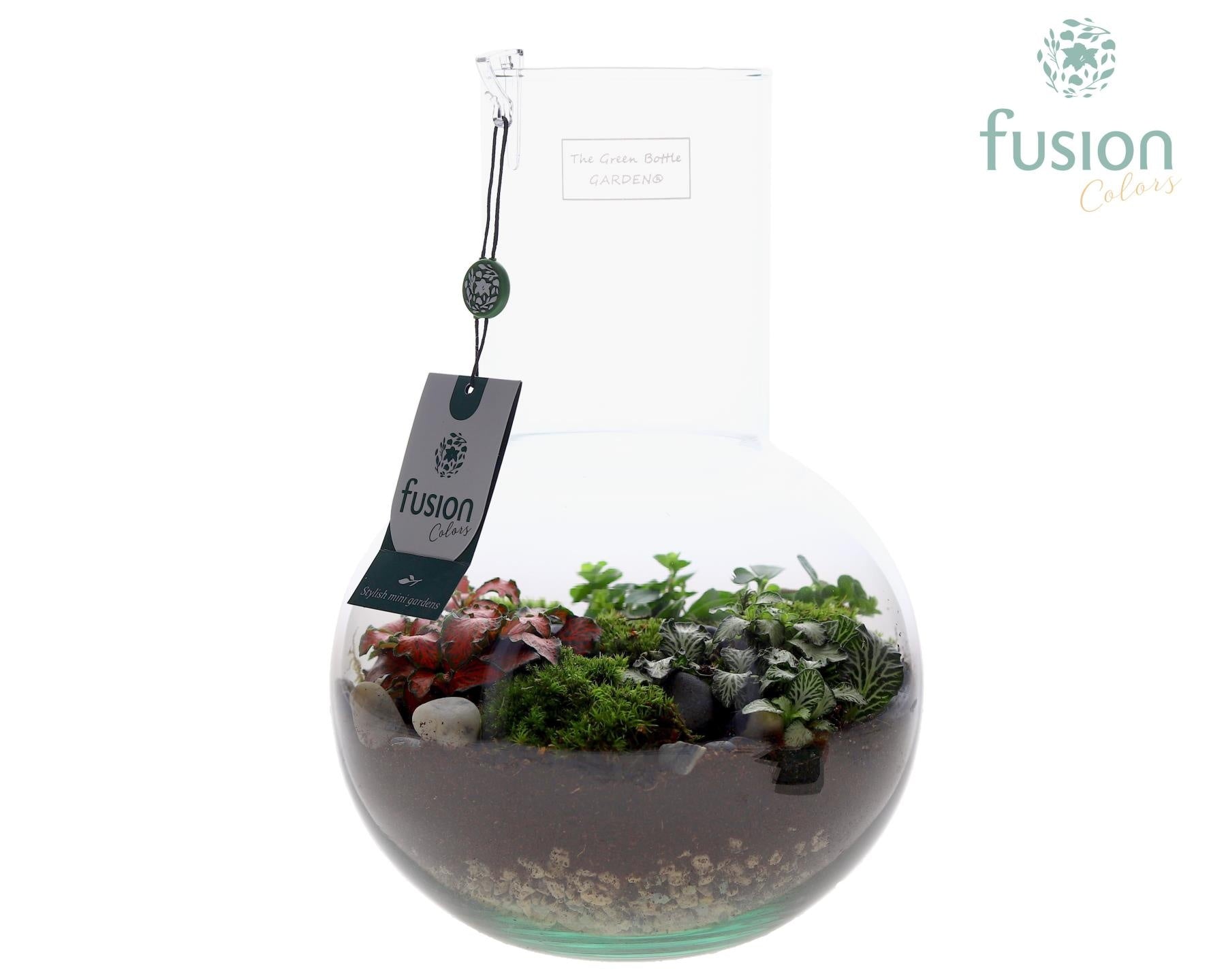 Green Bottle Suzanne Medium met arrangement 29cm 21cm Pot
