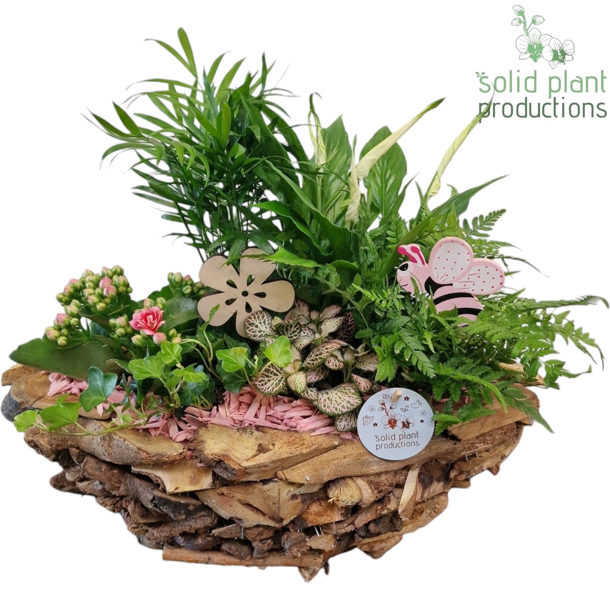 SC012 Driftwood Boat Pink 45cm 43cm Pot
