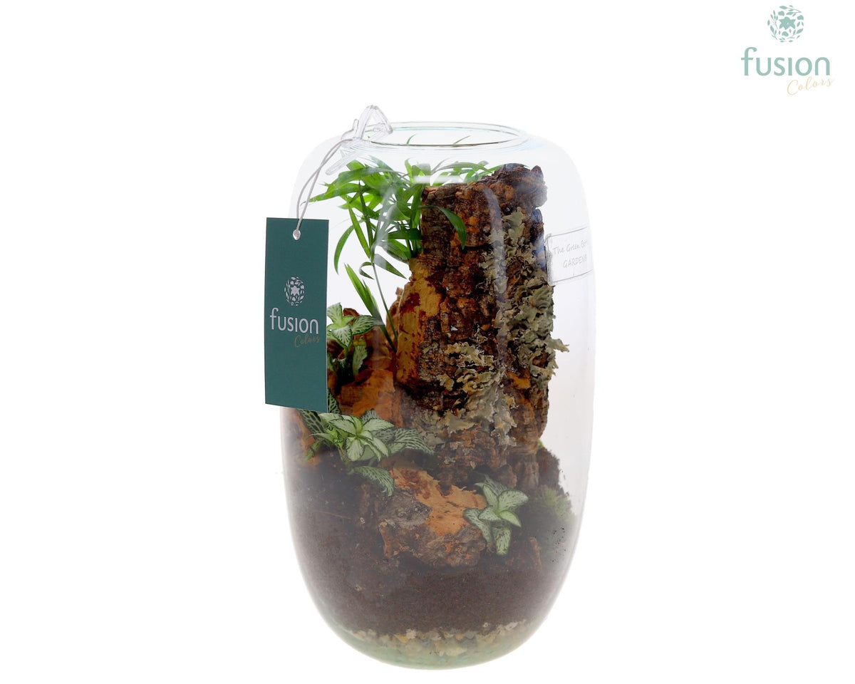 Green Bottle Isabella Medium met arrangement 2pp 25cm 15cm Pot