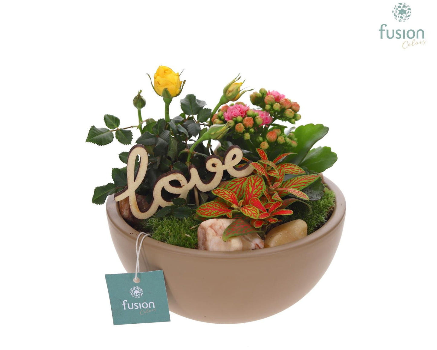 Schaal keramiek Moon Medium beige Love met arrangement 20cm 18cm Pot