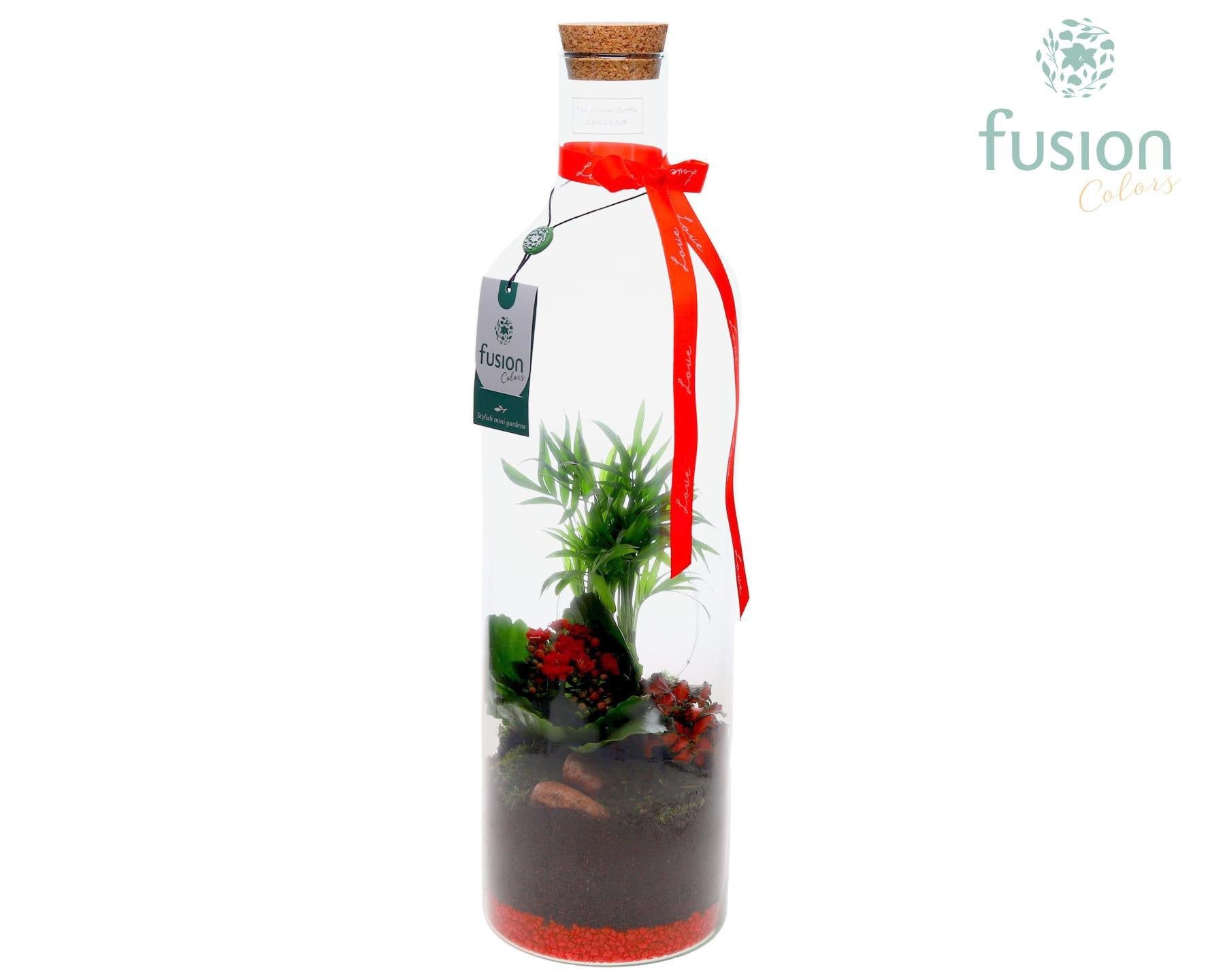Fusioncolors BV Green Bottle Fles Large Love met Arrangement 3pp Pack of 6
