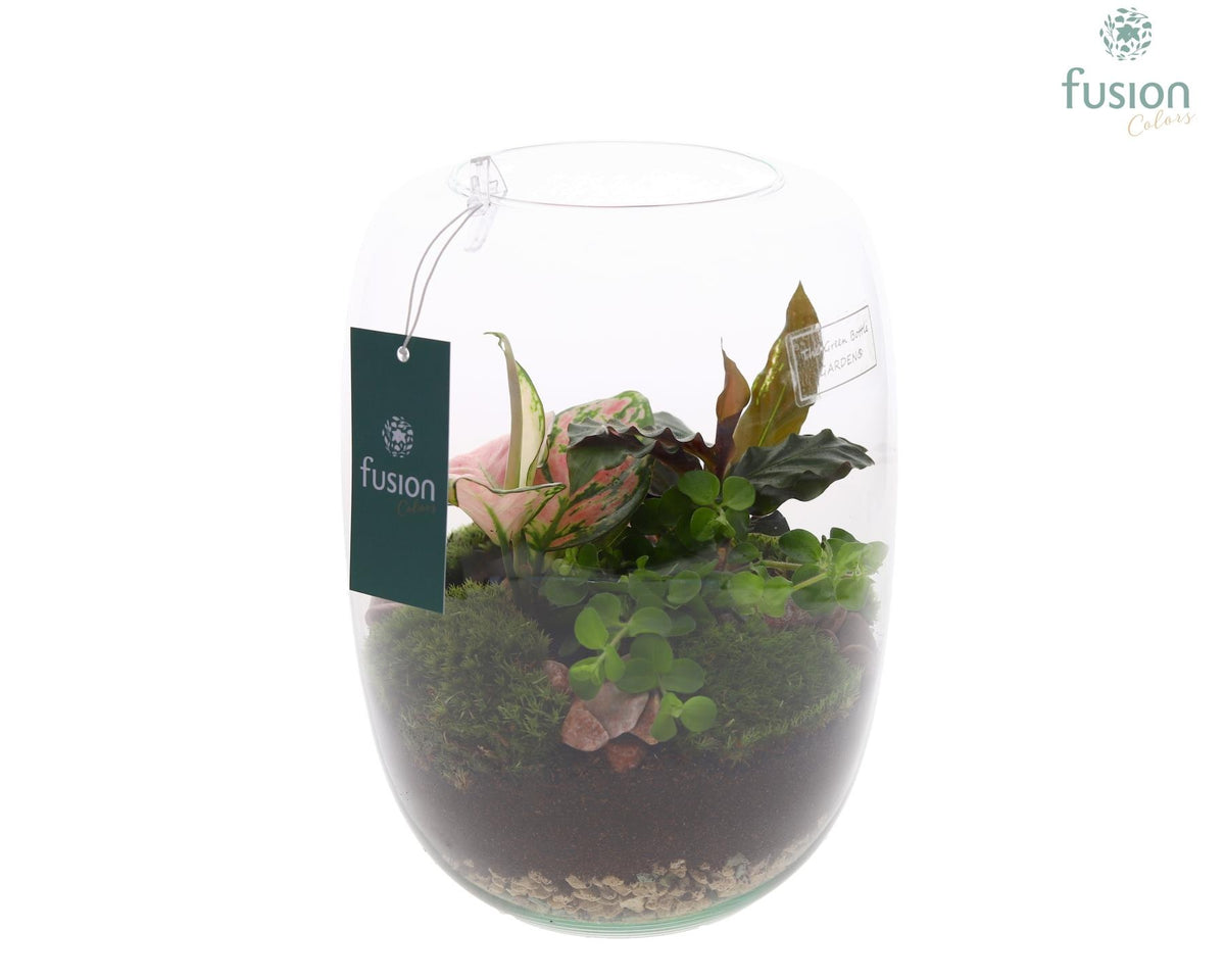 Green Bottle Isabella Large met arrangement 3pp 25cm 19cm Pot