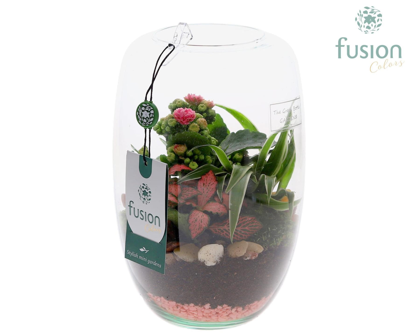 Green Bottle Isabella Small Love met arrangement 25cm 15cm Pot