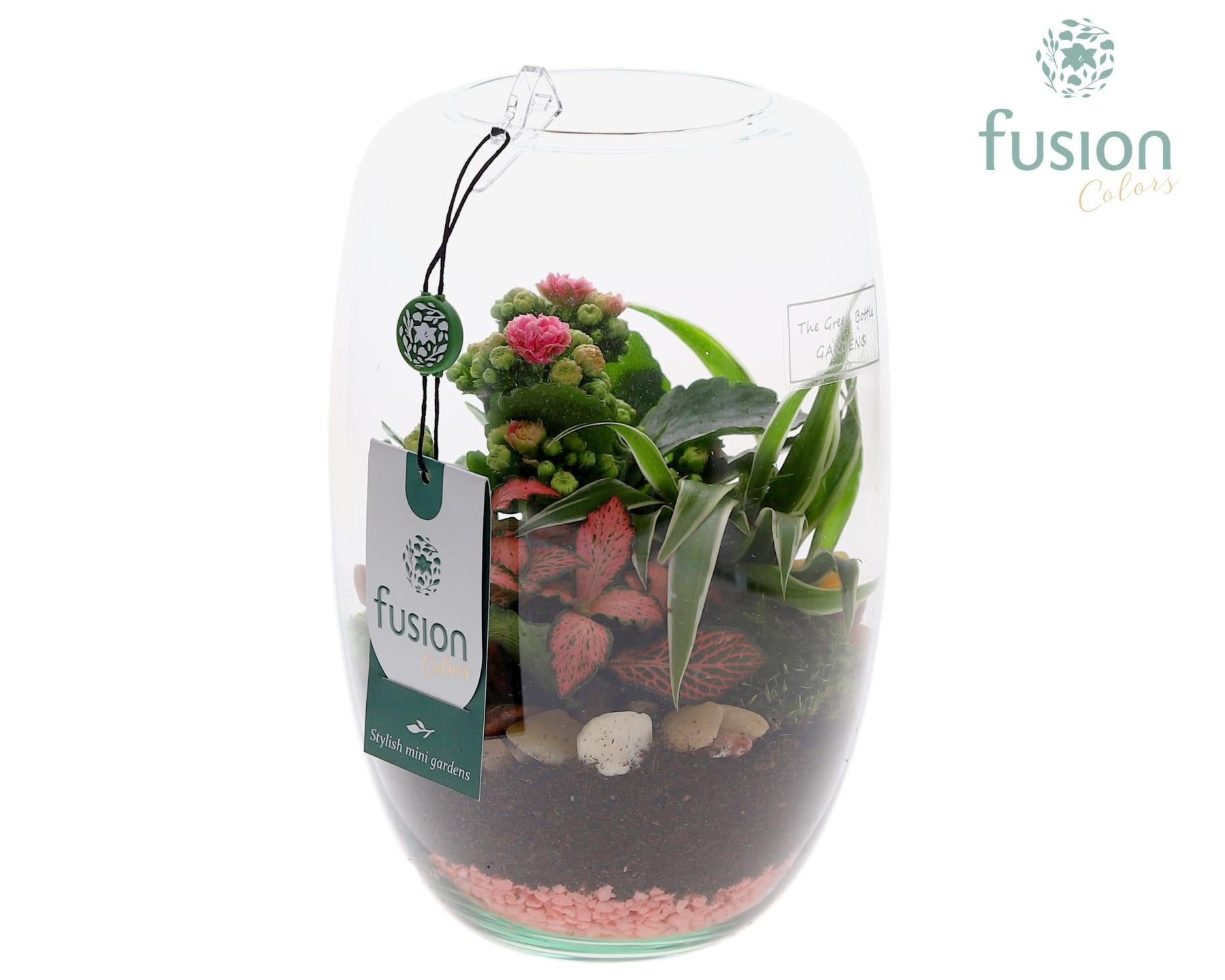 Green Bottle Isabella Small Love met arrangement 25cm 15cm Pot