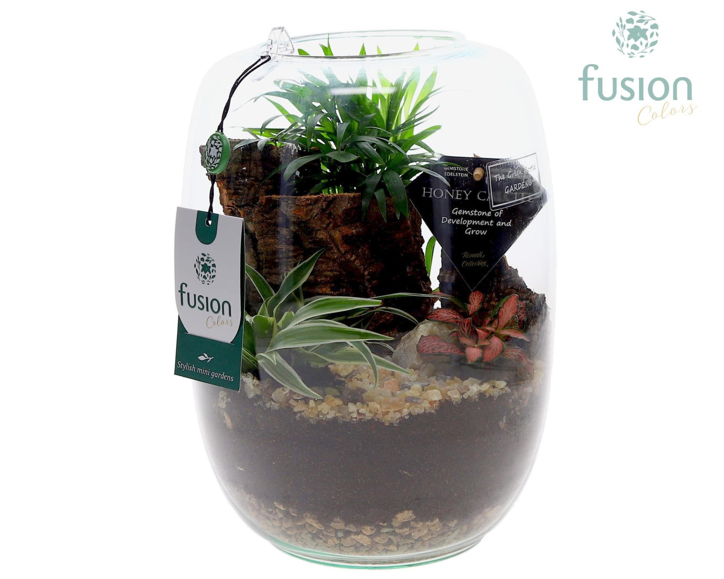 Green Bottle Isabella Large Edelstenen met arrangement 25cm 19cm Pot