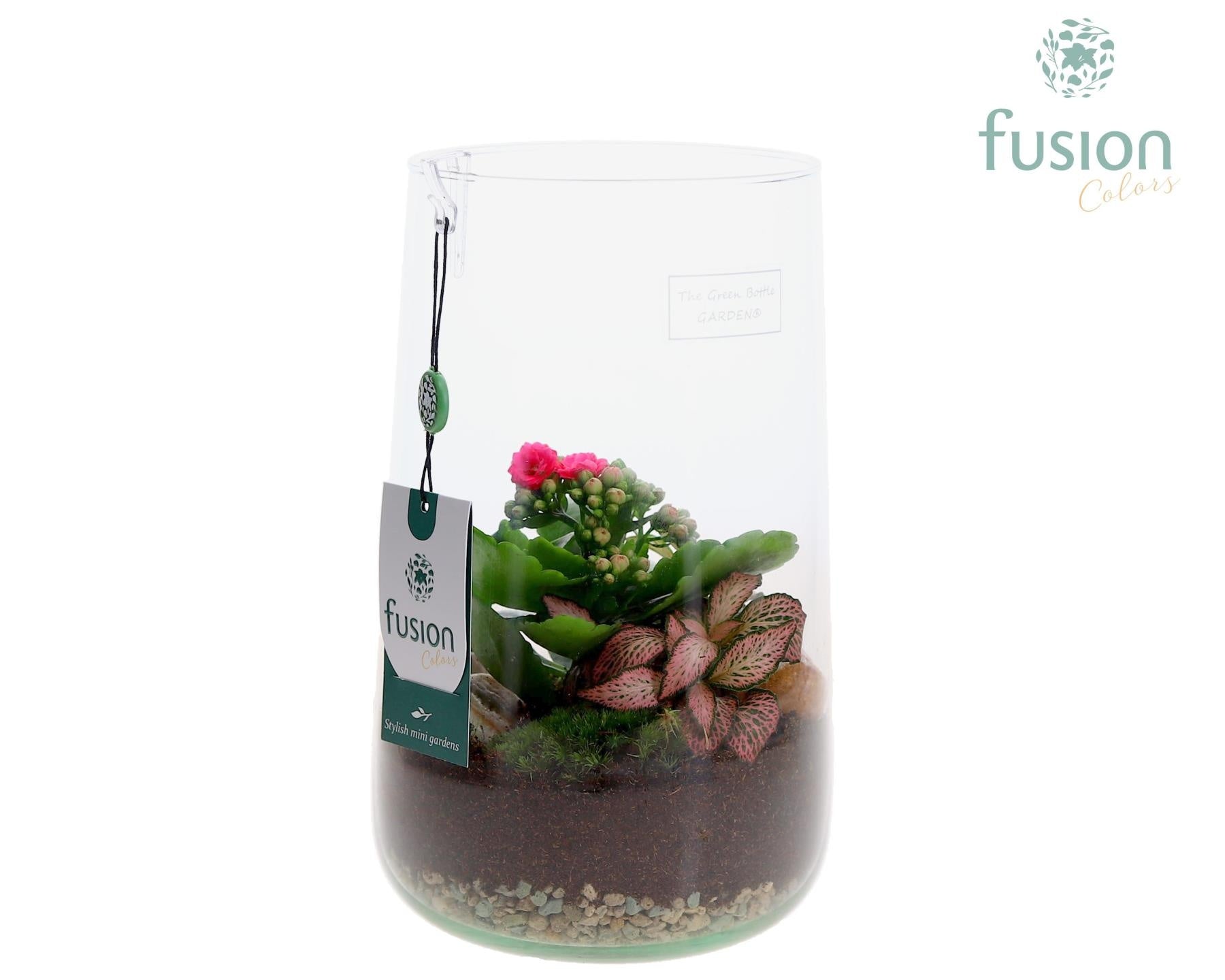 Green Bottle Deline Large met arrangement 25cm 15cm Pot