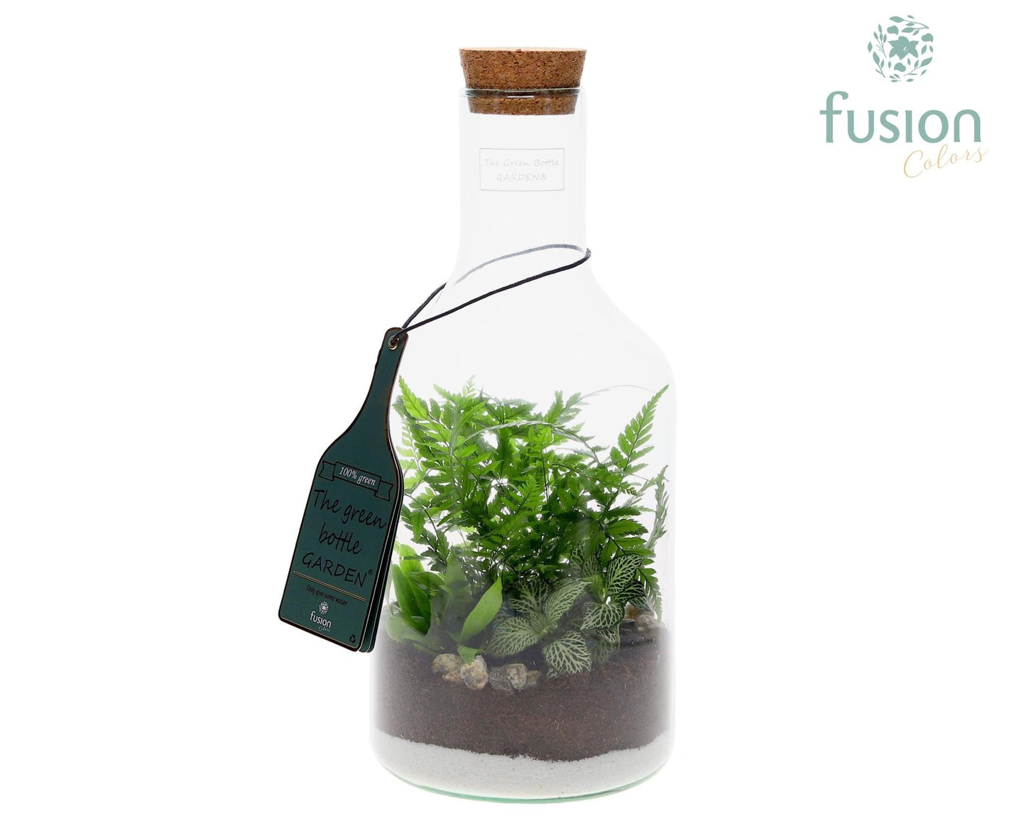 Fusioncolors BV Green Bottle Fles Small met arrangement groene planten 3pp Pack of 6