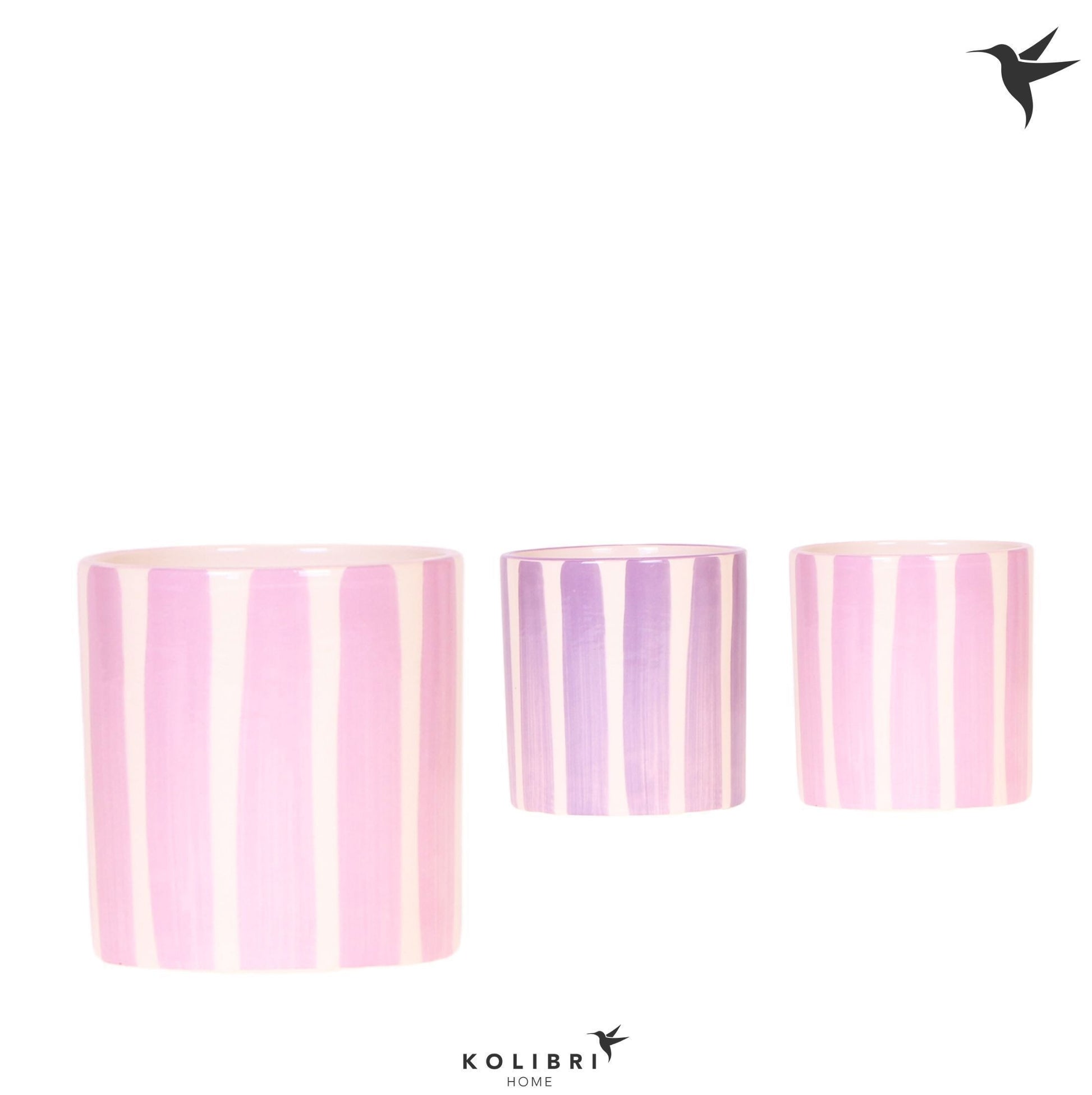Kolibri Home Painted Stripe pot pink mix 11cm 9cm Pot