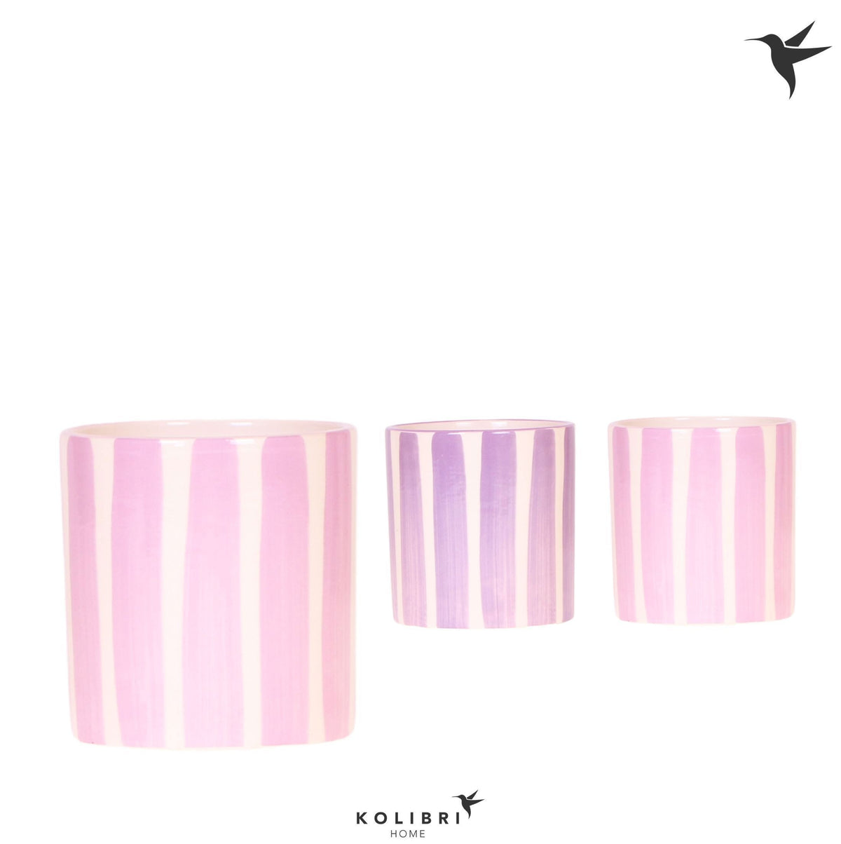 Kolibri Home Painted Stripe pot pink mix 11cm 9cm Pot