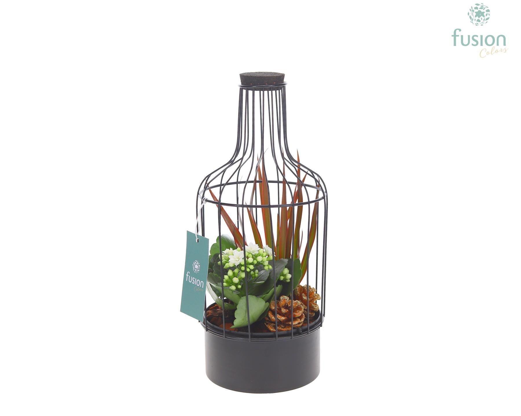 Metaal fles zwart Small Kerst met Arrangement 29cm 13cm Pot