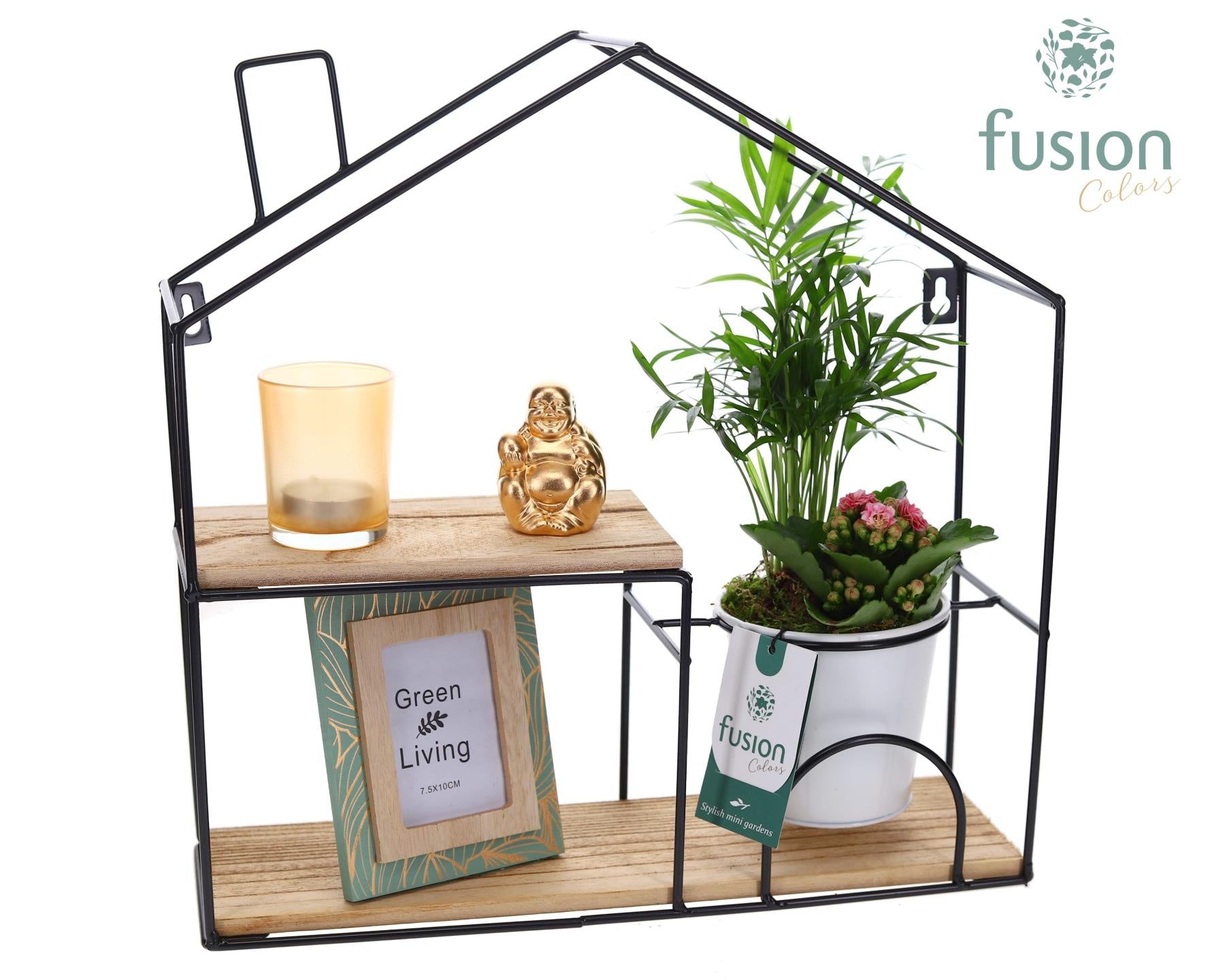 Wandhuis metaal met arrangement 35cm 36cm Pot