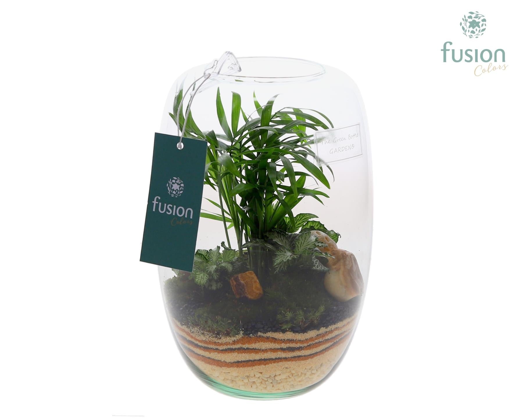 Green Bottle Isabella Small met zand arrangement 25cm 15cm Pot