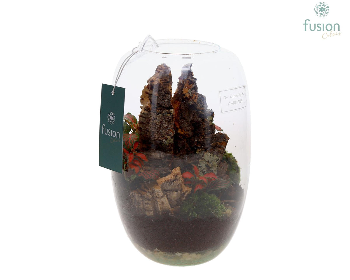Green Bottle Isabella Small met arrangement 20cm 15cm Pot
