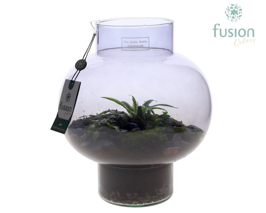 Green Bottle Laura Medium Smoky glas met arrangement 35cm 26cm Pot