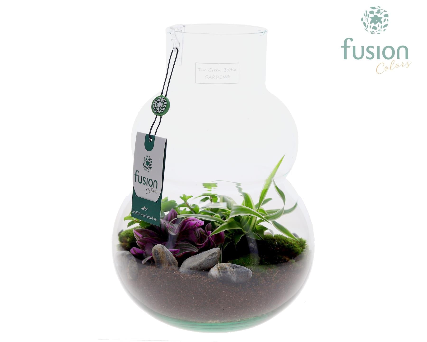 Green Bottle Olaf Medium met arrangement 29cm 21cm Pot