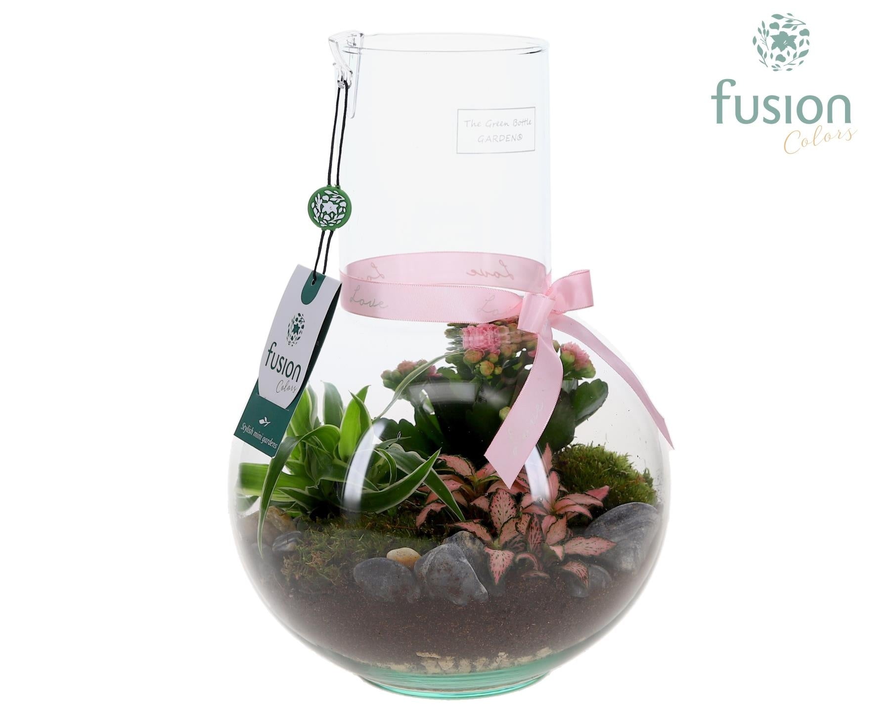 Green Bottle Suzanne Medium met Moederdag arrangement 29cm 21cm Pot
