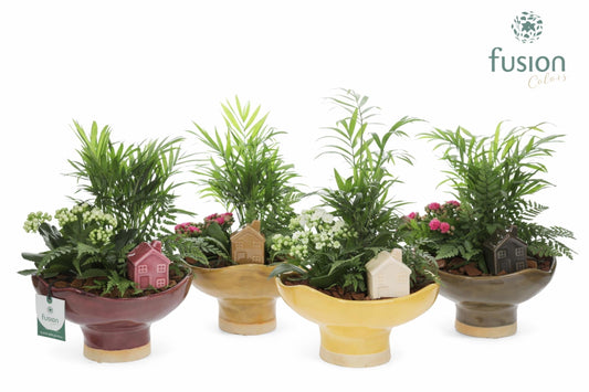 Keramiek schaal op voet Large met Arrangement 35cm 19cm Pot