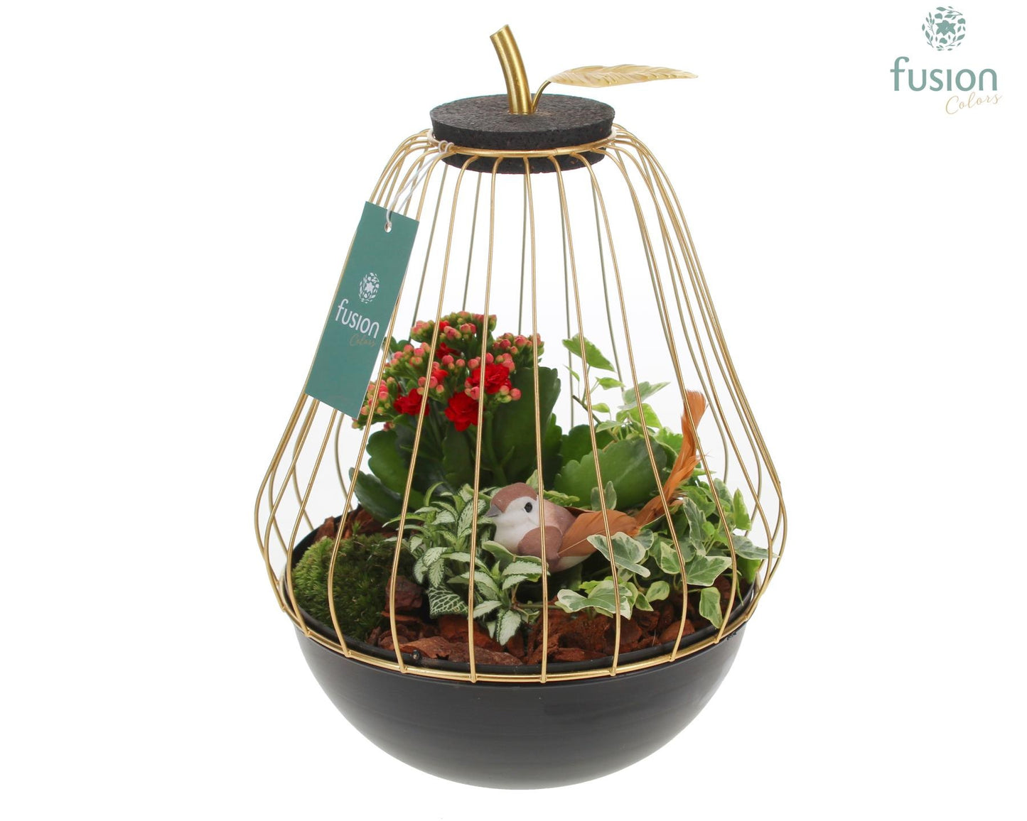 Metaal peer goudzwart Large met arrangement 35cm 23cm Pot