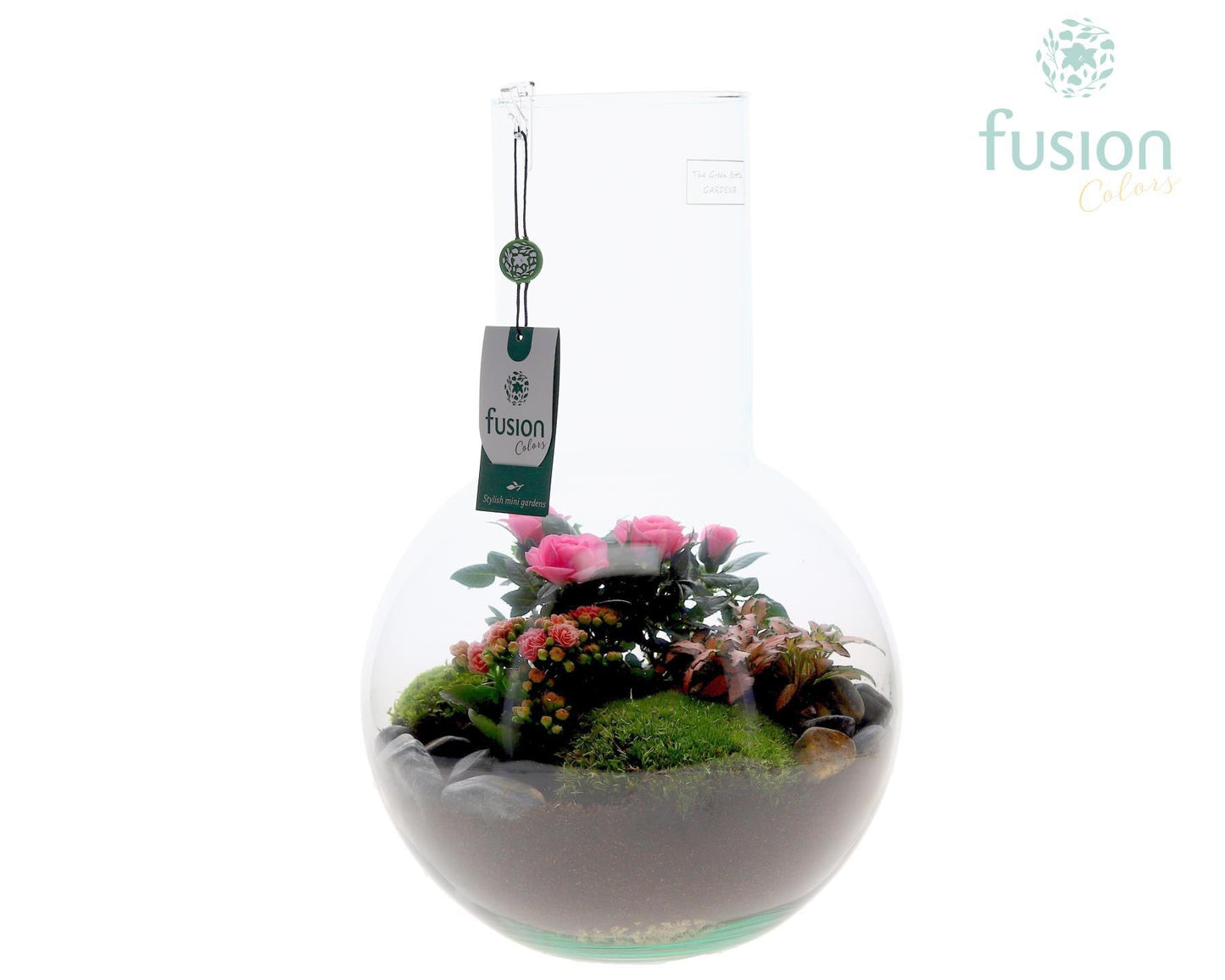 Green Bottle Suzanne Large met arrangement 43cm 26cm Pot