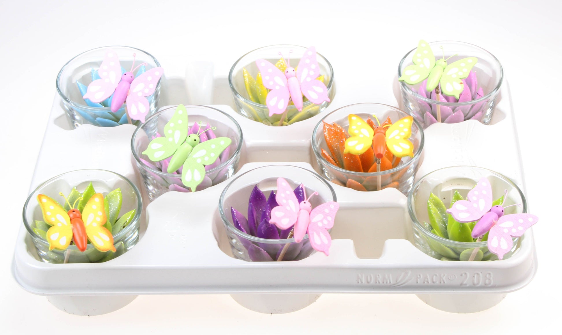 Rainbow mix in glas + butterfly 8cm 8cm Pot