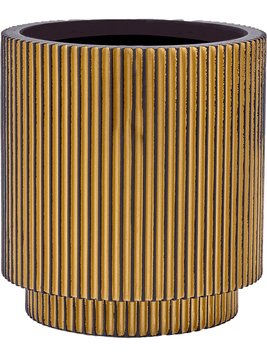 Capi Nature Groove Plant Pot 17cm Height 13cm Dia Vase Cylinder Black Gold