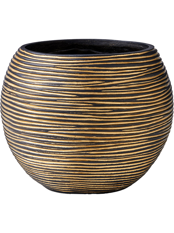 Capi Nature Rib Plant Pot 10cm Height 9cm Dia Vase Ball Black Gold