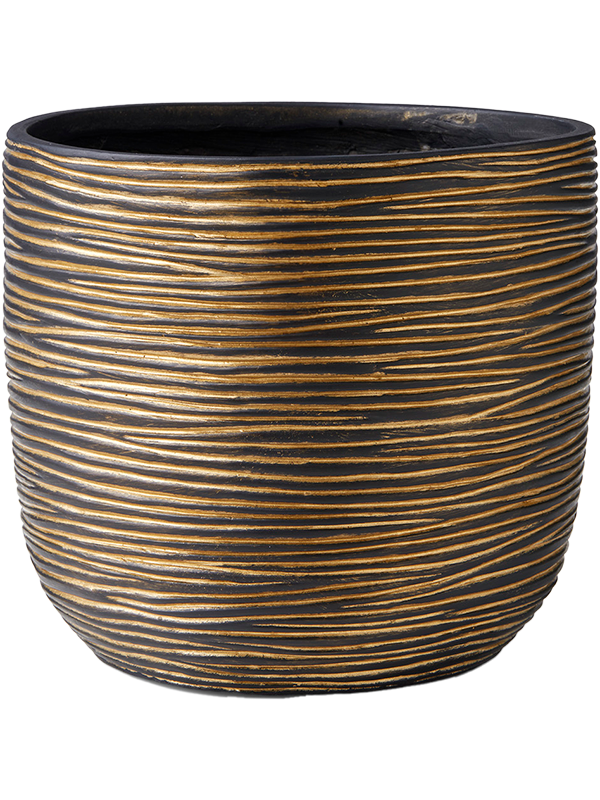 Capi Nature Rib Plant Pot 13cm Height 12cm Dia Planter Ball Black Gold