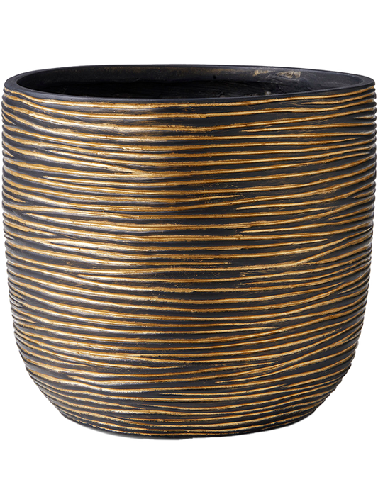 Capi Nature Rib Plant Pot 15cm Height 16cm Dia Planter Ball Black Gold