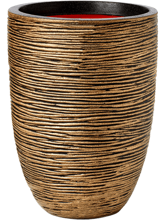 Capi Nature Rib NL Plant Pot 46cm Height 31cm Dia Vase Elegant Low Black Gold