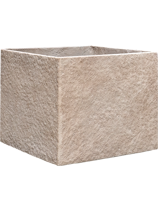 Coast Mountains Plant Pot 46cm Height 52cm Dia Square Planter Khaki