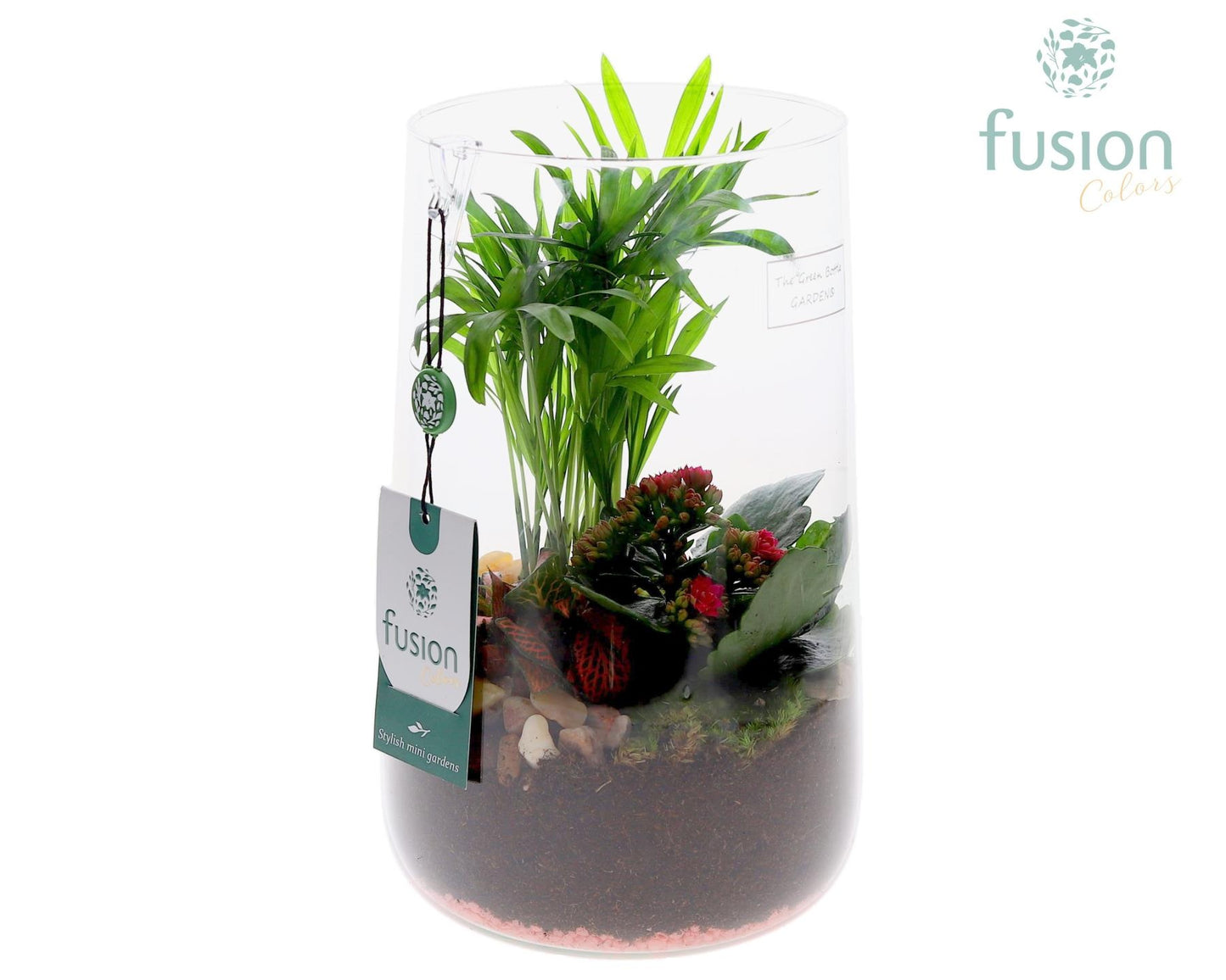 Green Bottle Deline Large Love met arrangement 29cm 15cm Pot