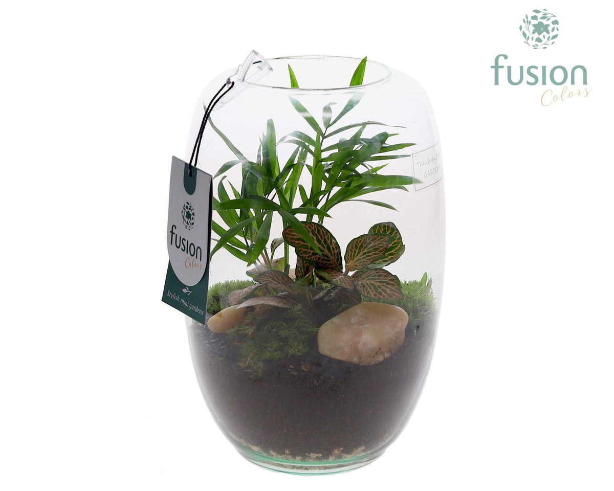 Green Bottle Isabella Small met arrangement 25cm 15cm Pot