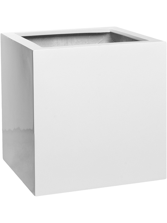 Fiberstone Plant Pot 30cm Height 24cm Dia Block S Glossy White