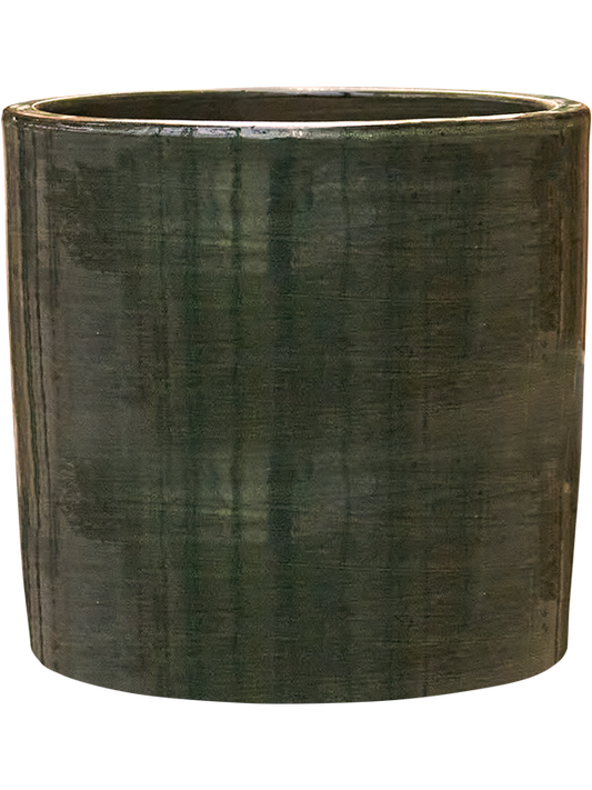 Plain Striped Plant Pot 27cm Height 24cm Dia Cylinder Olive