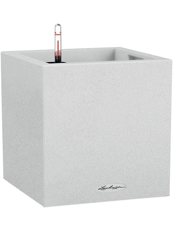 Lechuza Canto Stone 40 Low Plant Pot 41cm Height 34cm Dia All Inclusive Set Quartz White