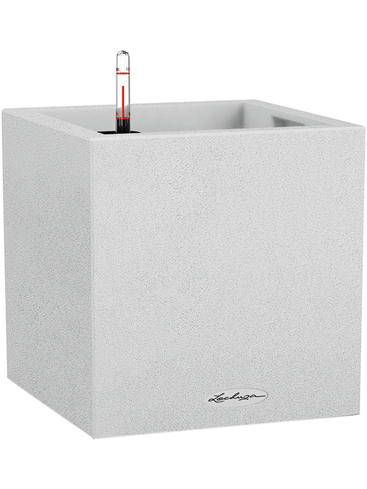 Lechuza Canto Stone 40 Low Plant Pot 41cm Height 34cm Dia All Inclusive Set Quartz White