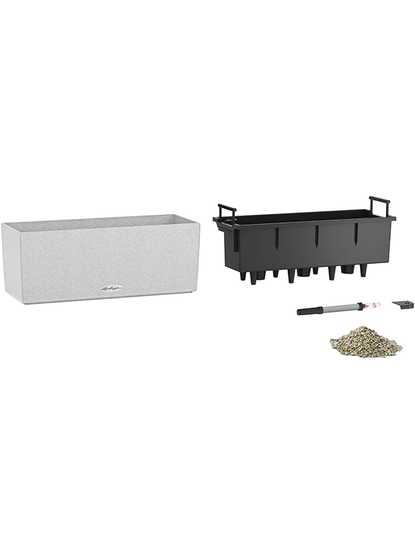 Lechuza Balconera Stone 50 Plant Pot 19cm Height 17cm Dia All Inclusive Set Quartz White