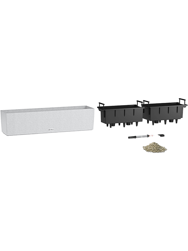 Lechuza Balconera Stone 80 Plant Pot 19cm Height 17cm Dia All Inclusive Set Quartz White