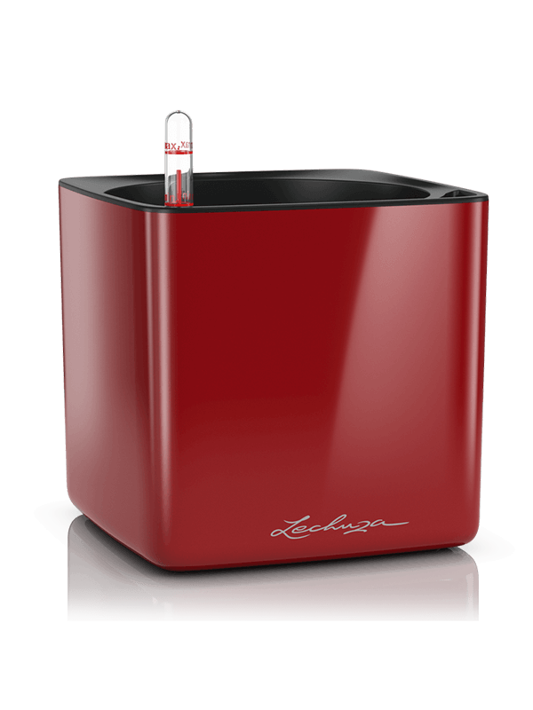 Lechuza Cube Glossy 16 Plant Pot 16cm Height 15cm Dia All Inclusive Set Scarlet Red High-gloss