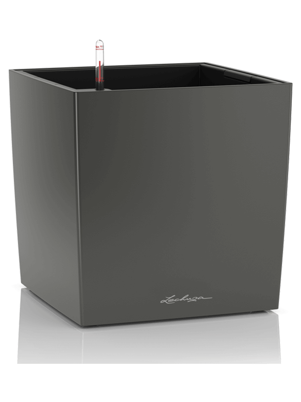 Lechuza Premium Cube 30 Plant Pot 30cm Height 25cm Dia All Inclusive Set Anthracite Metallic