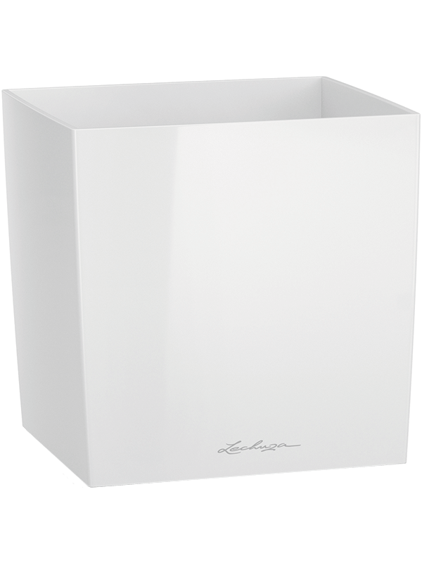 Lechuza Cube Premium Plant Pot 30cm Height 28cm Dia Single Planter White High Gloss
