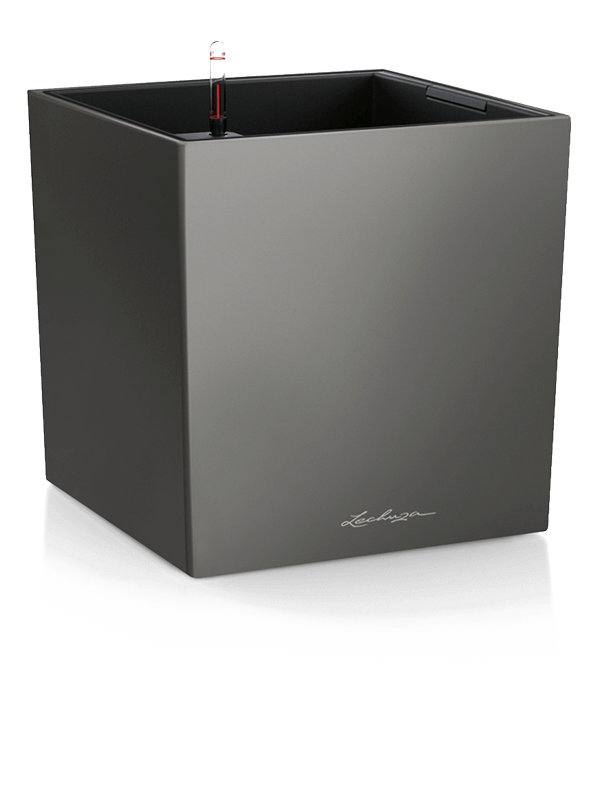 Lechuza Premium Cube 40 Plant Pot 40cm Height 34cm Dia All Inclusive Set Anthracite Metallic