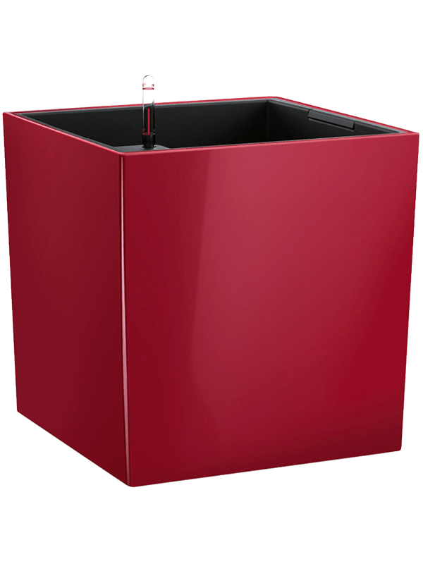 Lechuza Premium Cube 40 Plant Pot 40cm Height 34cm Dia All Inclusive Set Scarlet Red High-gloss