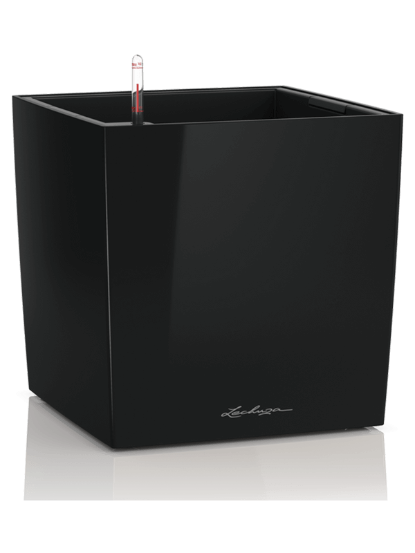 Lechuza Premium Cube 50 Plant Pot 50cm Height 44cm Dia All inclusive Set Black High Gloss
