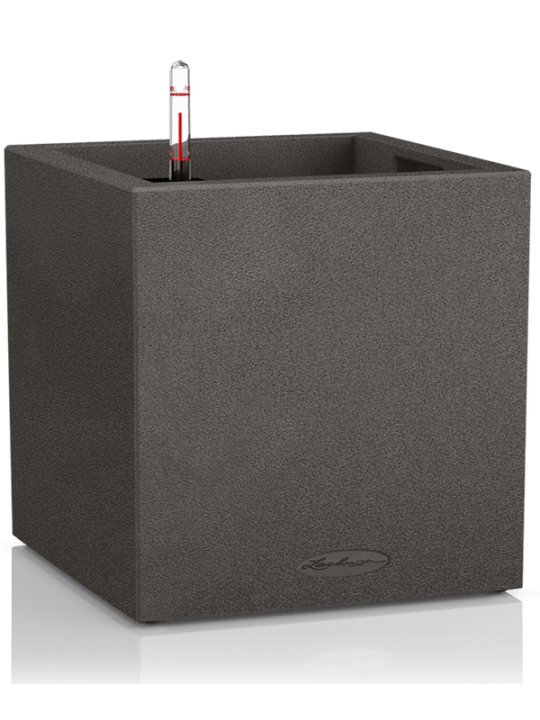 Lechuza Canto Stone 30 Low Plant Pot 30cm Height 25cm Dia All Inclusive Set Graphite Black