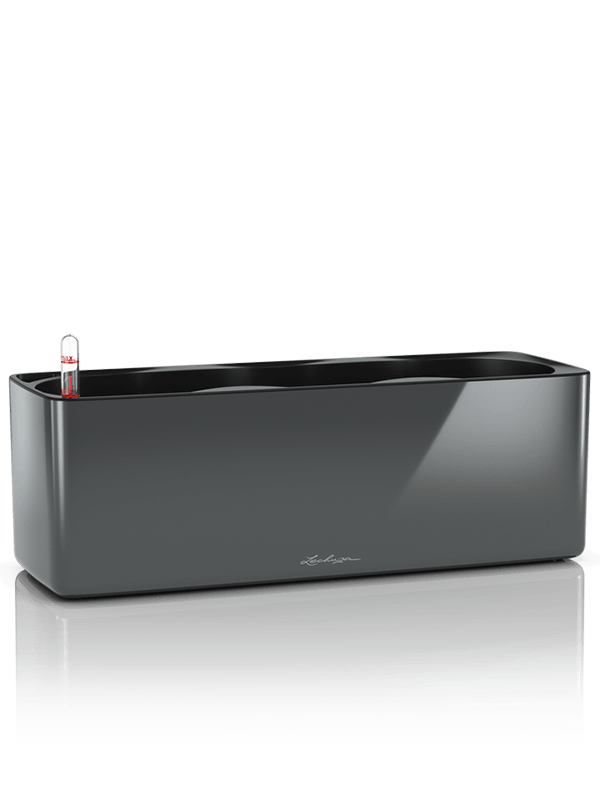 Lechuza Cube Glossy Triple Plant Pot 14cm Height 12cm Dia All Inclusive Set Anthracite High-gloss